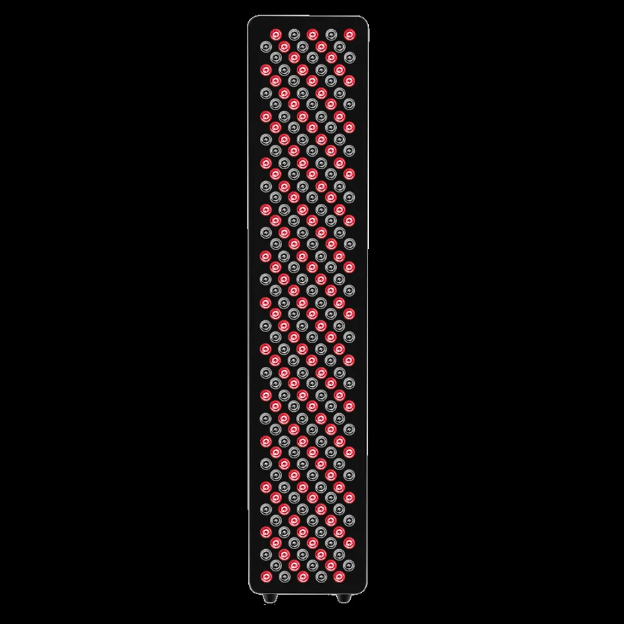 The Vellgus max 300 red light therapy panel, a tall narrow black full-body panel of 300 red and near-infrared LEDs.